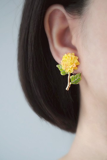 復古風葉子大麗菊 耳環/耳夾 奶油黏土擠花 可客製