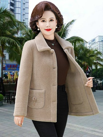 媽媽秋冬裝水貂絨外套女2023新款洋氣中老年人時尚羊毛呢大衣短款