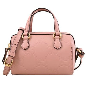 GUCCI GG Super Mini GG LOGO壓紋皮革兩用/波士頓包(粉)