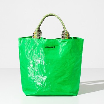 Miyansol 輕量皺皺迷你托特包(附背帶)-青蘋綠 可斜背可手提