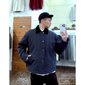 『老爺有喜』重磅撞色燈芯領釘釦羽絨外套(NOF251160070)-深藍