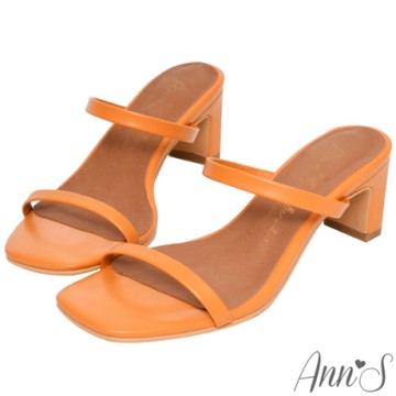 Ann’S韓系美學-平行雙帶方頭扁跟涼拖鞋-棕