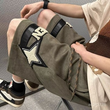 【時尚男裝】麂皮絨刺繡短褲男夏季新款學生韓版寬鬆百搭美式休閒運動五分中褲