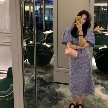 法式別致驚艷氣質長款碎花連衣裙女2022春夏季新款小眾設計高級感