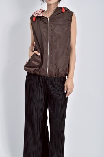 (M) bluedeer棉質無袖連帽棕色外套