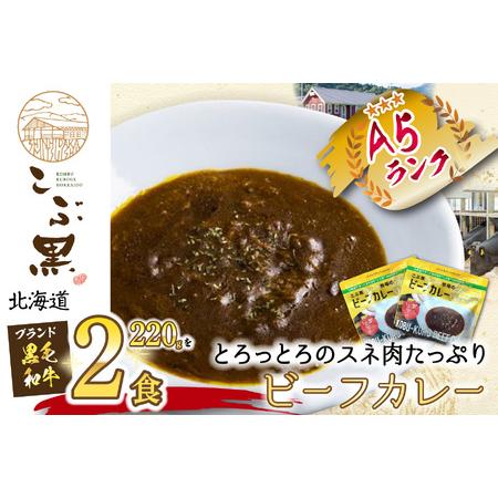 ふるさと納税 北海道産 黒毛和牛 こぶ黒 A5 ビーフカレー 220g × 2パック  北海道新ひだか町