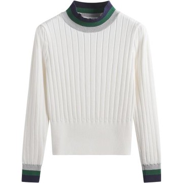 九州誠品/JZZDEMM撞色領坑條修身時尚設計感針織套頭打底衫上衣女