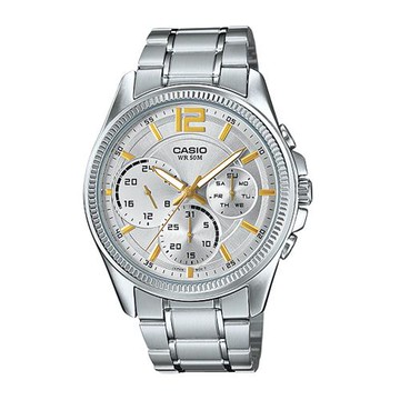 【CASIO 卡西歐】都會紳士 三眼指針男錶 不鏽鋼錶帶 防水50米 (MTP-E305D)