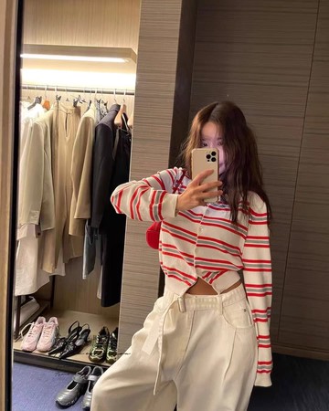 撞色條紋開衫／韓版學院風氣質百搭溫柔外套－【350604】