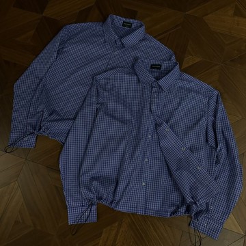 美式復古藍色格子長袖襯衫男 秋季學院風寬鬆休閒翻領長袖襯衫男