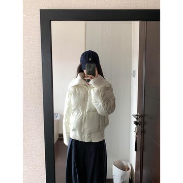 (免運)白色翻領針織拼接短款棉服外套女秋冬小個子超好看保暖面包服上衣