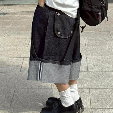 【Metanoia】韓國設計 單摺寬鬆牛仔短褲