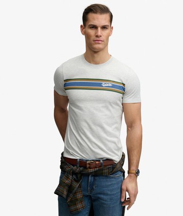 Superdry Men's Outdoor Stripe Logo Relaxed T-shirt Light Grey Size: L