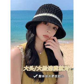 大頭圍草編鏤空漁夫帽女春夏季薄款透氣顯臉小百搭素顏遮陽水桶帽
