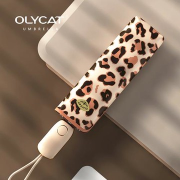 OLYCAT豹紋三折超輕自動防曬傘UPF50+黑膠防紫外線遮陽女士太陽傘