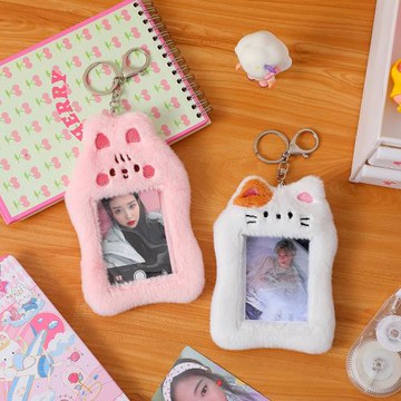 原創自制ins韓版卡通貓咪毛絨咕卡套少女三寸愛豆追星卡包飯卡包