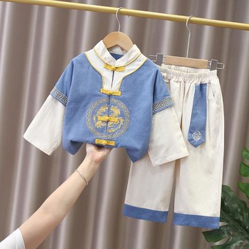 男童漢服秋裝2025新款寶寶周歲衣服春秋男孩唐裝帥氣兒童古風套裝