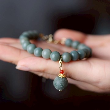 綠菩提根手串陰皮綠桶珠隨身把玩文玩佛珠念珠盤玩手把件男女手鏈