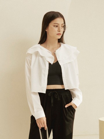 大波浪領短版長襯
