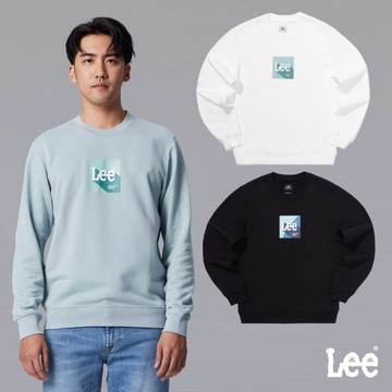 Lee 方框造型LOGO長袖大學T 男 黑色 灰綠 米白 MODERN LB330015