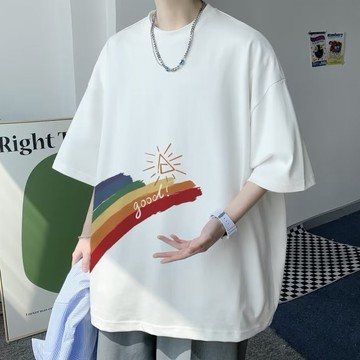 男生印花T恤 休閒短袖 寬鬆落肩T恤男 oversize 五分袖 T恤 男生短袖T恤 男生短T 夏天短T恤（T9011）
