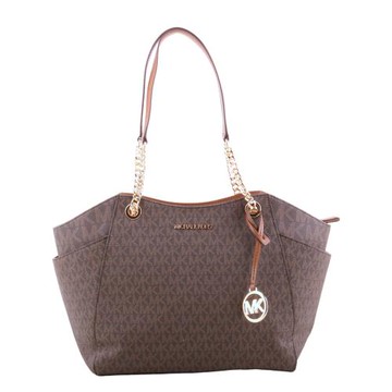 MICHAEL KORS-金字滿版防刮PVC鍊帶肩背托特包(深咖)