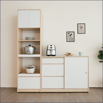 2尺電器櫃+4尺岩板餐櫃下座 二件式 餐櫥櫃 碗盤櫥櫃 櫥櫃 廚房櫃 微波爐櫃【246SET0011】Leader傢居館