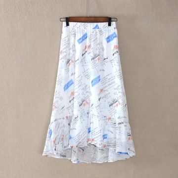 女裝小清新A字裙中長裙字母有內襯半身裙子松緊腰