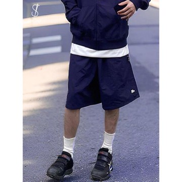 新款日系簡約繡標工裝短褲男寬松百搭休閑cityboy透氣直筒五分褲