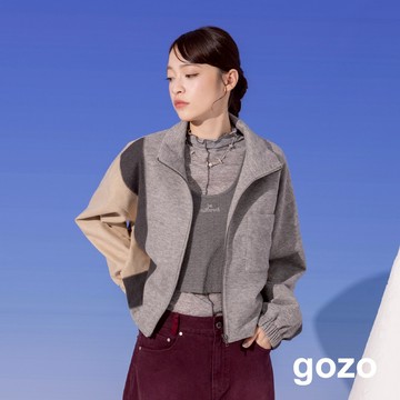 【gozo】異材質拼色立領廓型外套(灰色_F) | 女裝 立領 百搭