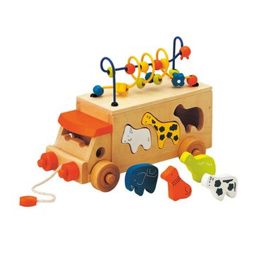 日本 Ed-Inter 木玩系列 動物巴士手拉車