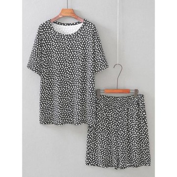 竹纖維外貿~女夏短袖褲家居圓領套頭大碼寬松休閑外穿棉睡衣套裝