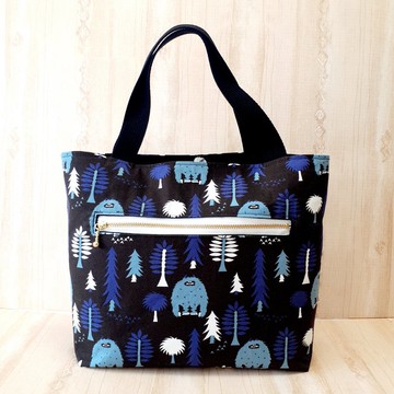 黑色 雪怪 迷你托特包 雪人 迷你包 可愛角色 有趣角色 附拉鍊口袋 多口袋包