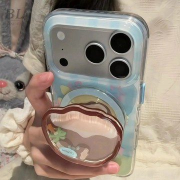 個性塗鴉風椰子磁吸支架防摔殼 適用iPhone 17 16 15 Pro Max i15 i16 17Pro 手機殼