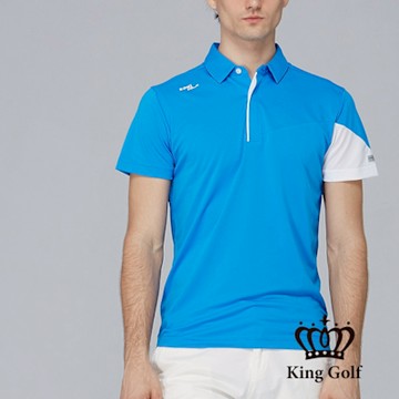 【KING GOLF】網路獨賣款-男款領袖口撞色拼接POLO衫/高爾夫球衫-藍