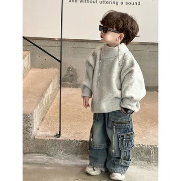 男童毛衣春秋季2026新款超酷圓扣靈感男寶兩穿設計感潮流痞帥上衣