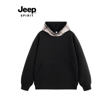 JEEP SPIRIT衛衣男連帽寬松潮牌美式高街灰色帽衫秋冬款情侶外套