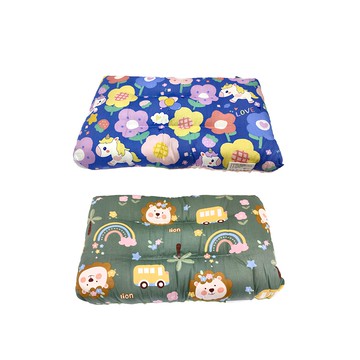 100%純棉可水洗兒童枕頭 Set 2個 A面精梳純棉表布 B面100%法蘭絨  43 x 28 x 6cm  花朵獨角獸 藍色 + 獅子咘咘車 綠色