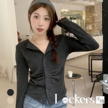 【Lockers 木櫃】加絨保暖褶皺設計長袖上衣 L113030405