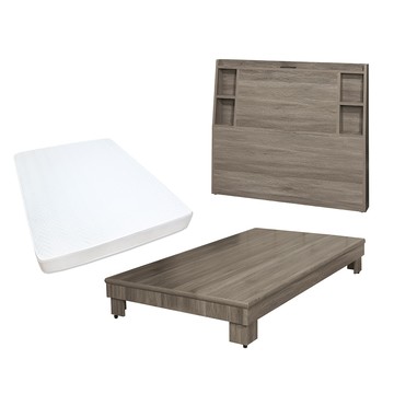 【顛覆設計】三件組 溫瑞插座床頭片+加高床+獨立筒(單大3.5尺)古橡色