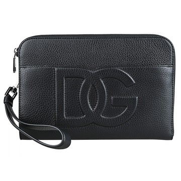 DOLCE&GABBANA DG立體字母標誌鹿皮手拿包(黑)