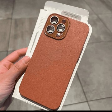 高品質水晶鏡頭PC荔枝紋皮革手機殼用於iPhone16 15 Pro MAX 14 13 12 11 超薄原機質感