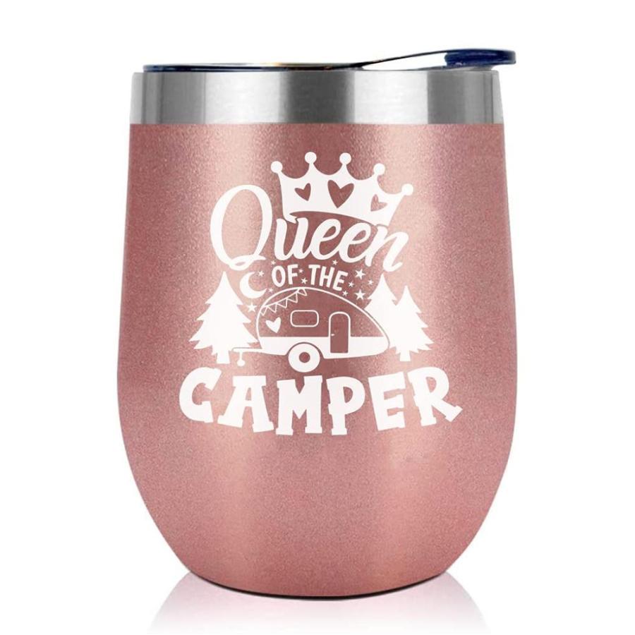 Joyloce Queen Of The Camper Wine Tumbler Camping Coffee Mug Cup Women Campe