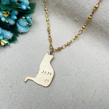 黃銅貓咪項鍊 可客製姓名 S22