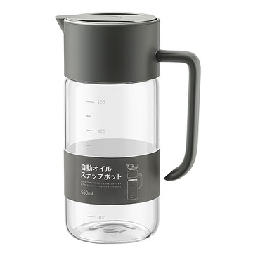 自動開合油壺 按壓彈扣玻璃油壺 防漏不掛油 550ml 耐溫-20~120°C  1個