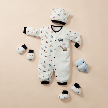 KUKU酷咕鴨 迷你車隊連身裝彌月禮盒(藍)