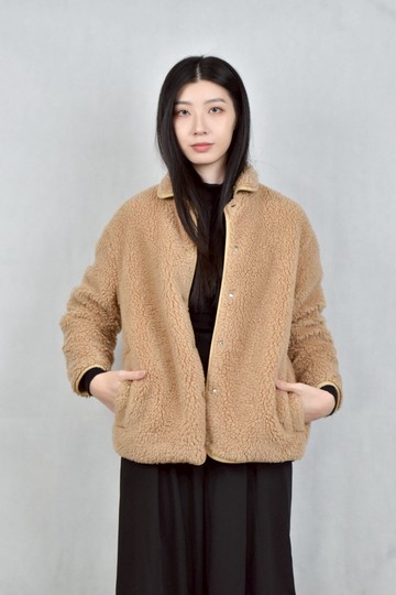 (L) burberry棕色絨毛排釦外套