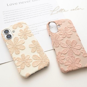 全型號適用 手機殼 まるっと【拿鐵花卉 刺繡】花卉圖案 柔和色調 BF02U