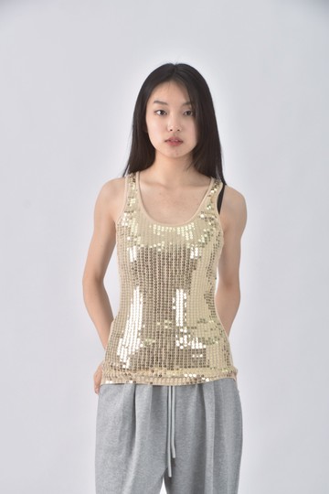 (S) express無袖亮片杏色上衣