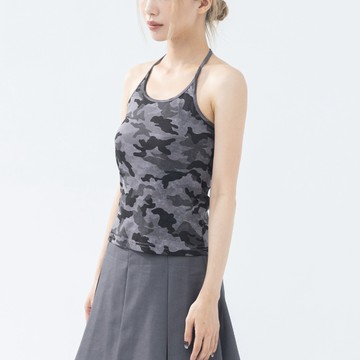 QUEENSHOP_S 女裝 迷彩美背繞頸綁帶合身背心 兩色售 S/M 現+預 【01099572】